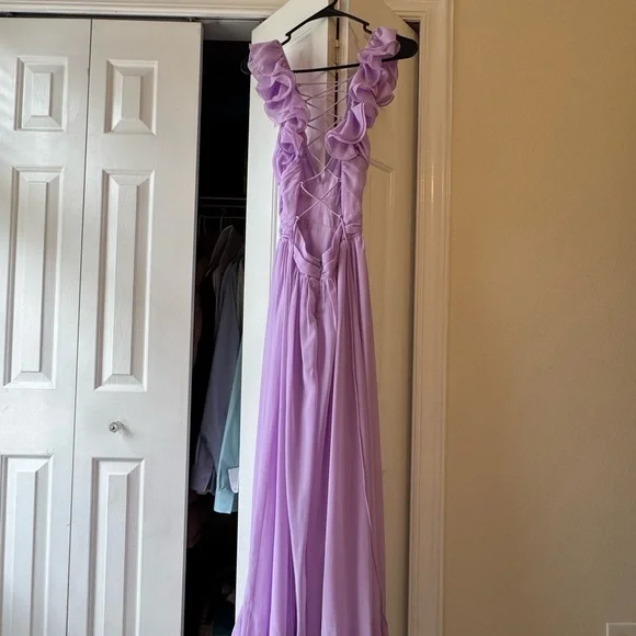 Lulu’s Lilac Ruffled Open-Back Evening Gown - Picture 5 of 9